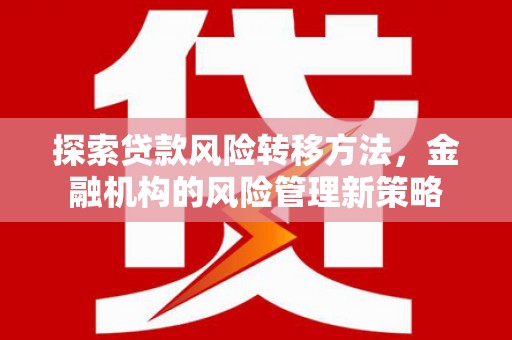 海东探索贷款风险转移方法，金融机构的风险管理新策略
