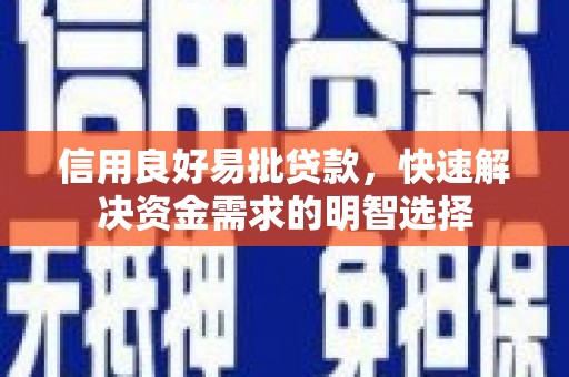 海东信用良好易批贷款，快速解决资金需求的明智选择