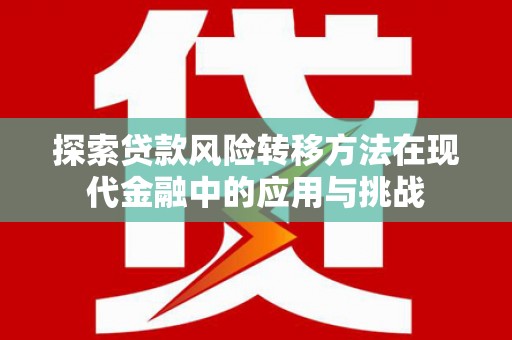 海东探索贷款风险转移方法在现代金融中的应用与挑战